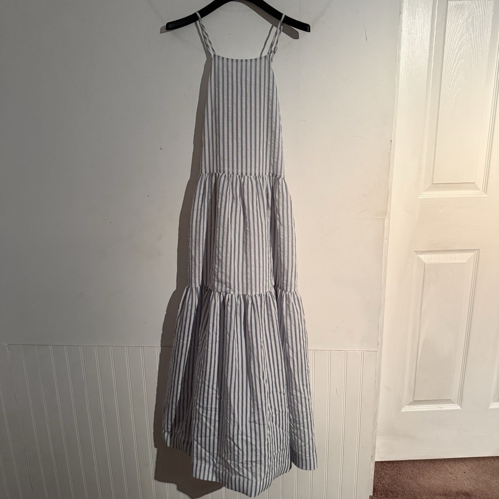 Endless Rose Medium Striped Maxi Dress Tiered Apron Neck Boho Cottagecore
